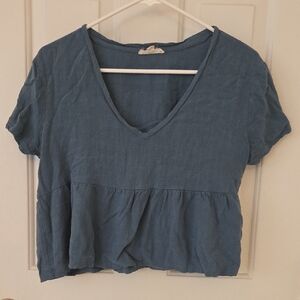La Hearts Denim Blue V-Neck Short Sleeve Top